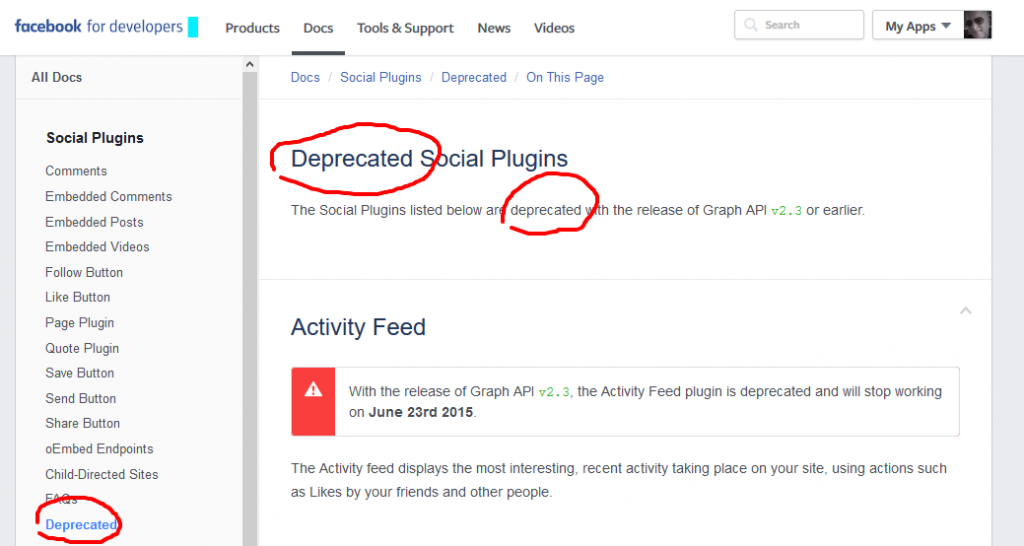 Facebook Deprecated Social Plugins